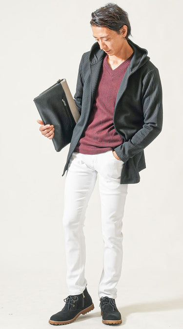 【秋】白スキニーメンズコーデ