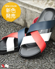 トリコロールクロスデザインサンダル