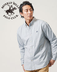 ワンポイント刺繍ツイル素材オーバーサイズ長袖ボタンダウン無地・デニムシャツ