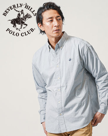 ワンポイント刺繍ツイル素材オーバーサイズ長袖ボタンダウン無地・デニムシャツ