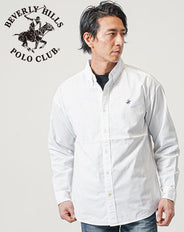 ワンポイント刺繍ツイル素材長袖ボタンダウン無地・デニムシャツ