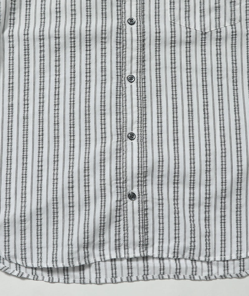 7分袖ボタンダウンストライプシャツ×テレコ素材半袖VネックTシャツ　2点セット