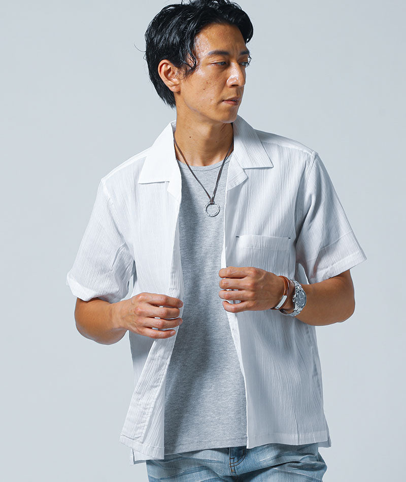 半袖オープンカラーシャツ×テレコ素材半袖Ｔシャツ　2点セット