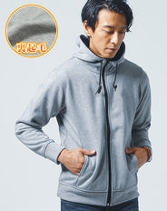 裏起毛素材パイピングデザイン長袖ハイネックパーカー