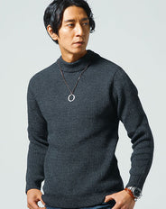 杢編み長袖ハイネックニット