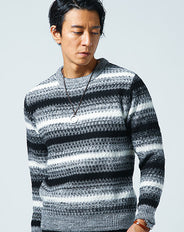 グラデーションボーダークルーネックニット