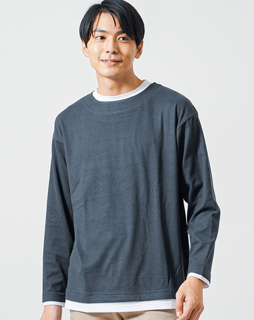 フェイクレイヤード長袖クルーネックTシャツ