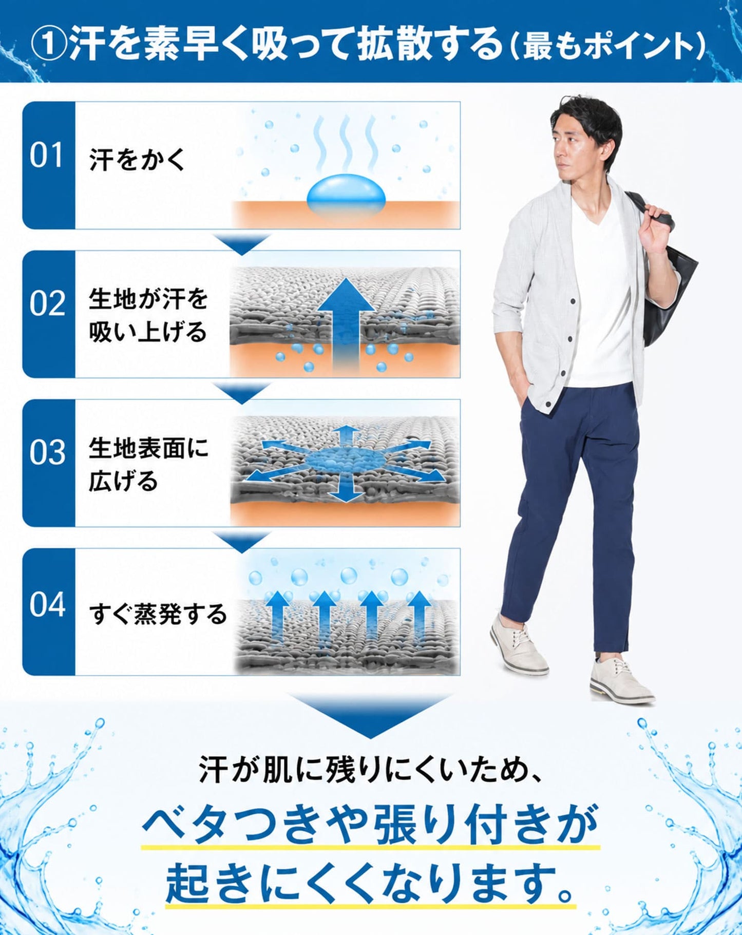 接触冷感でサラサラ肌触り吸水速乾スーパーストレッチテーパードイージーパンツ