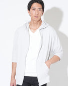 シアサッカー7分袖ジップアップパーカー