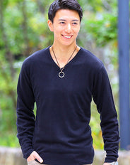 カシミヤタッチVネック長袖無地ニットソー