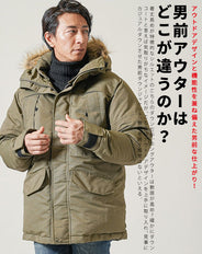 ファーフード付き中綿ダウンミリタリーマウンテンロングモッズコート