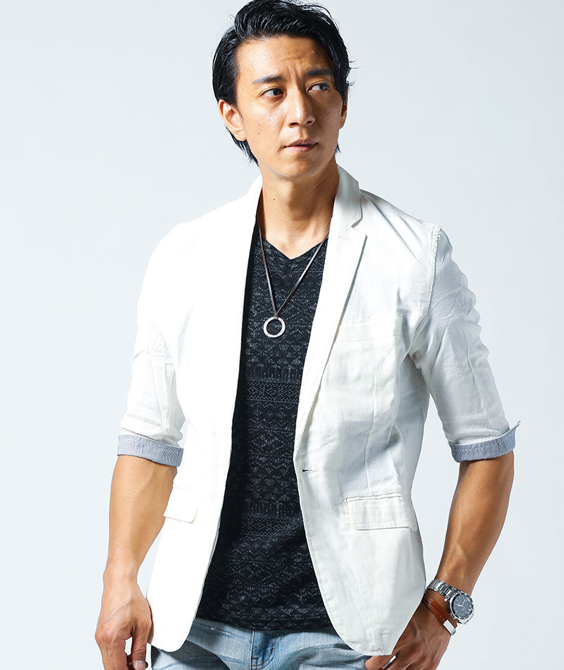 黒テーラードジャケット 綿麻 綿麻素材長袖テーラードジャケット テーラードジャケット サマー