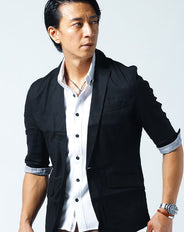 綿麻素材ストレッチ5分袖テーラードジャケット