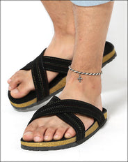 フェイクスエード素材レインボーステッチクロスベルトサンダル