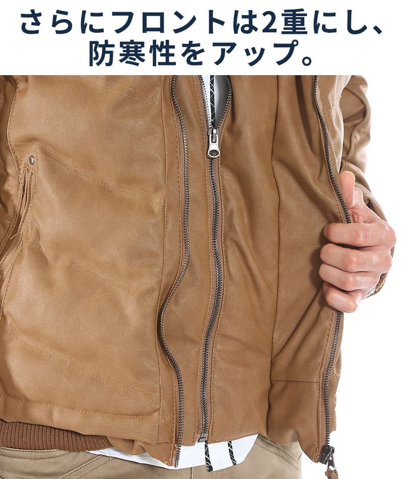 湿式PUレザーファーフード付き中綿ダウンジャケット