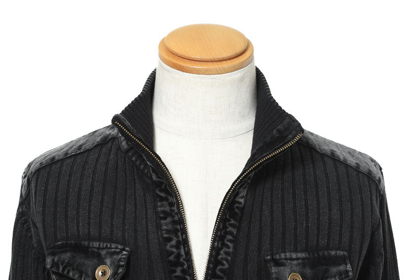 ベロアポケットデザインリブ編みスタンドジャケット