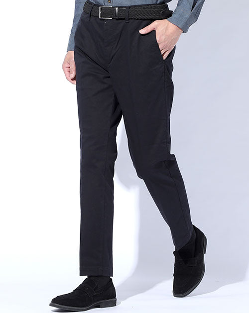 ハイストレッチゴムウエストノータックテーパードスラックスチノパン Biz