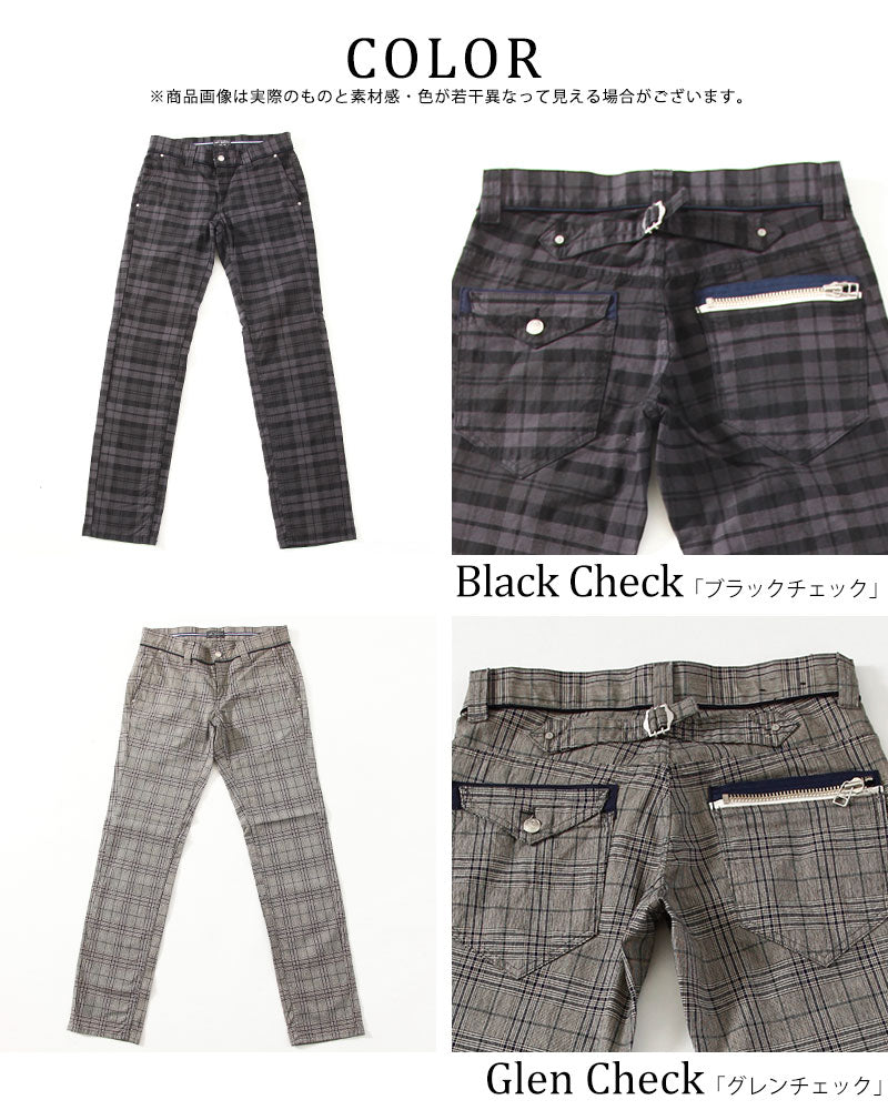 バックジップデザインチェックパンツ　日本製