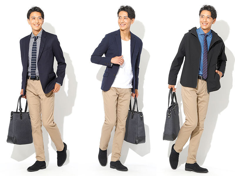 カツラギストレッチベージュスリムパンツ 日本製 Biz