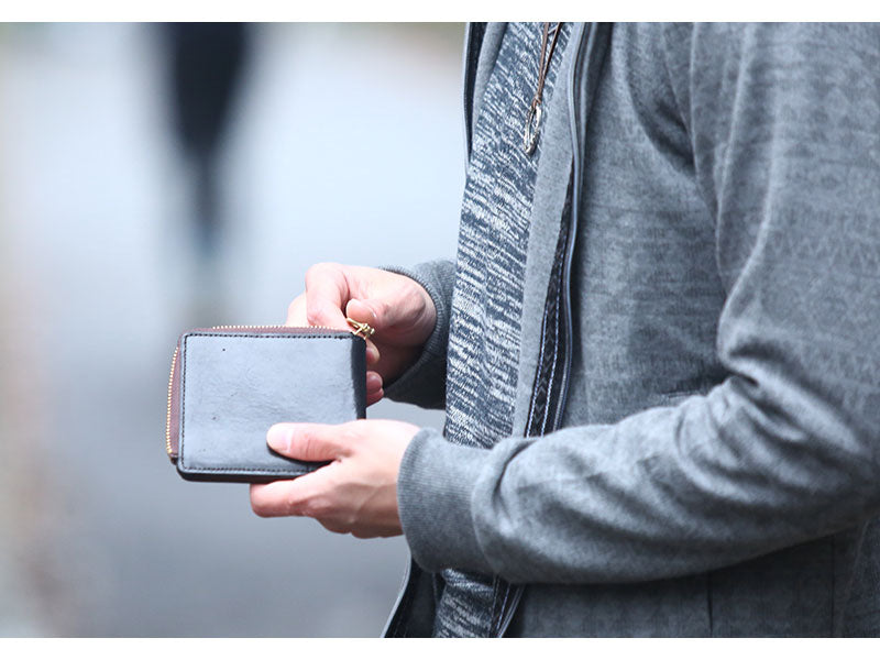 イタリアンレザーショートL字ウォレット　折りたたみ財布