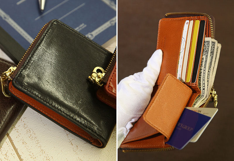 イタリアンレザーショートL字ウォレット　折りたたみ財布