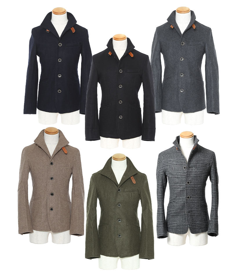 日本製レザーベルト付きショート丈メルトンイタリアンスタンドコート Biz