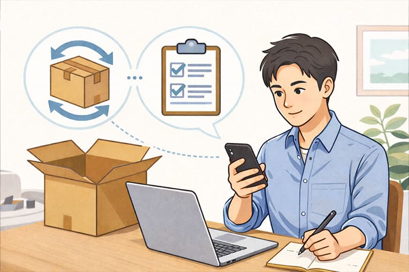 返品可能かどうか確認している男性