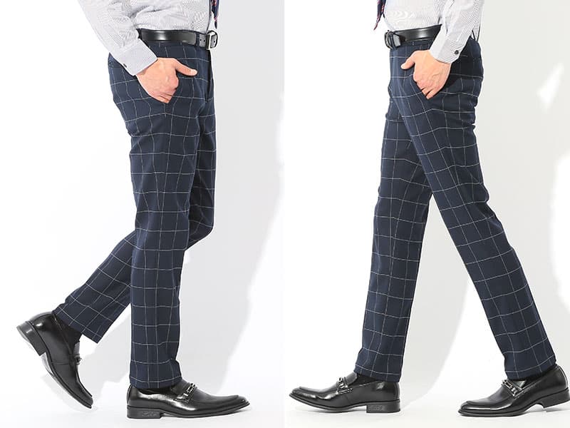 ビジネスカジュアルにおすすめの細身テーパードチェックパンツシルエット