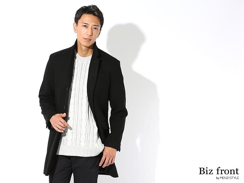 プレミアムストライプロングチェスターコート 日本製