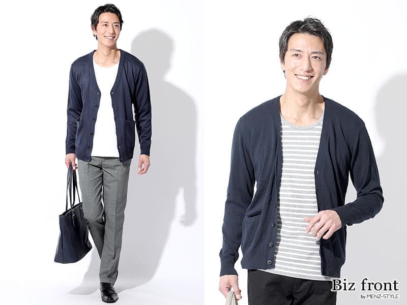 カーディガンのインナーにカットソーを取り入れるカジュアルおしゃれ