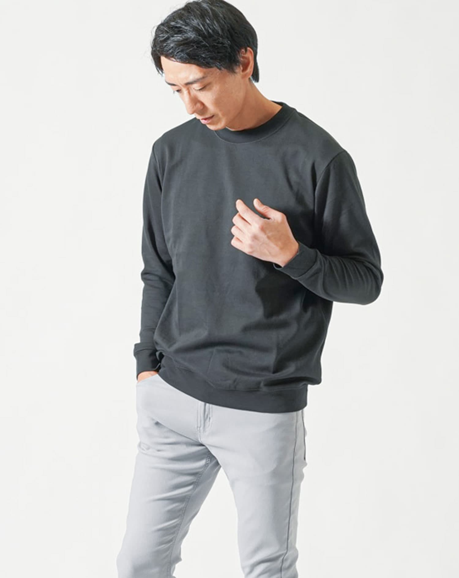 裏起毛スムースコットン長袖クルーネックTシャツ Biz