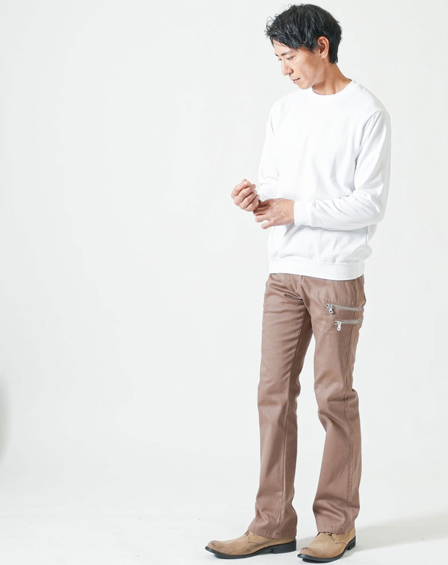 裏起毛スムースコットン長袖クルーネックTシャツ Biz