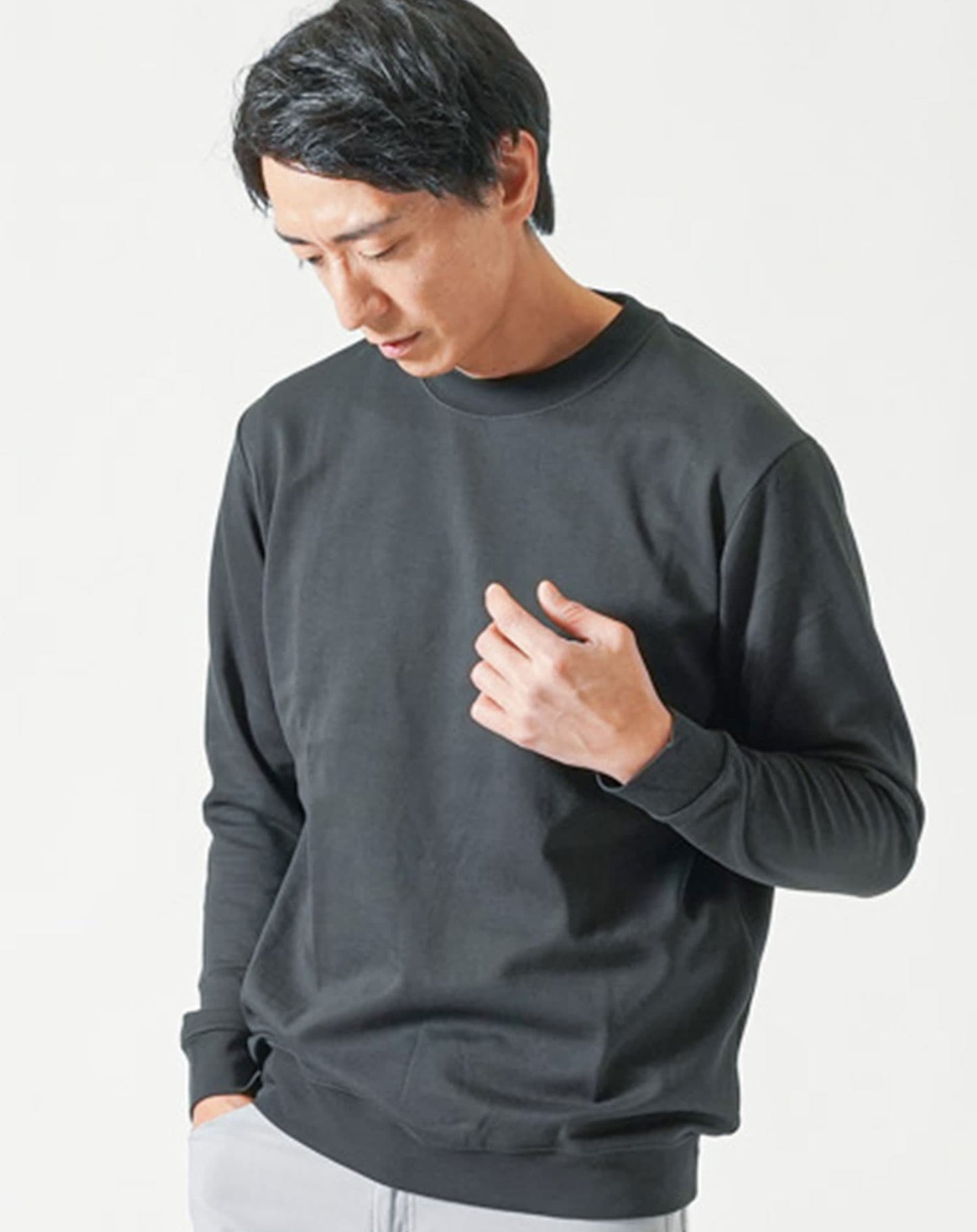 裏起毛スムースコットン長袖クルーネックTシャツ Biz