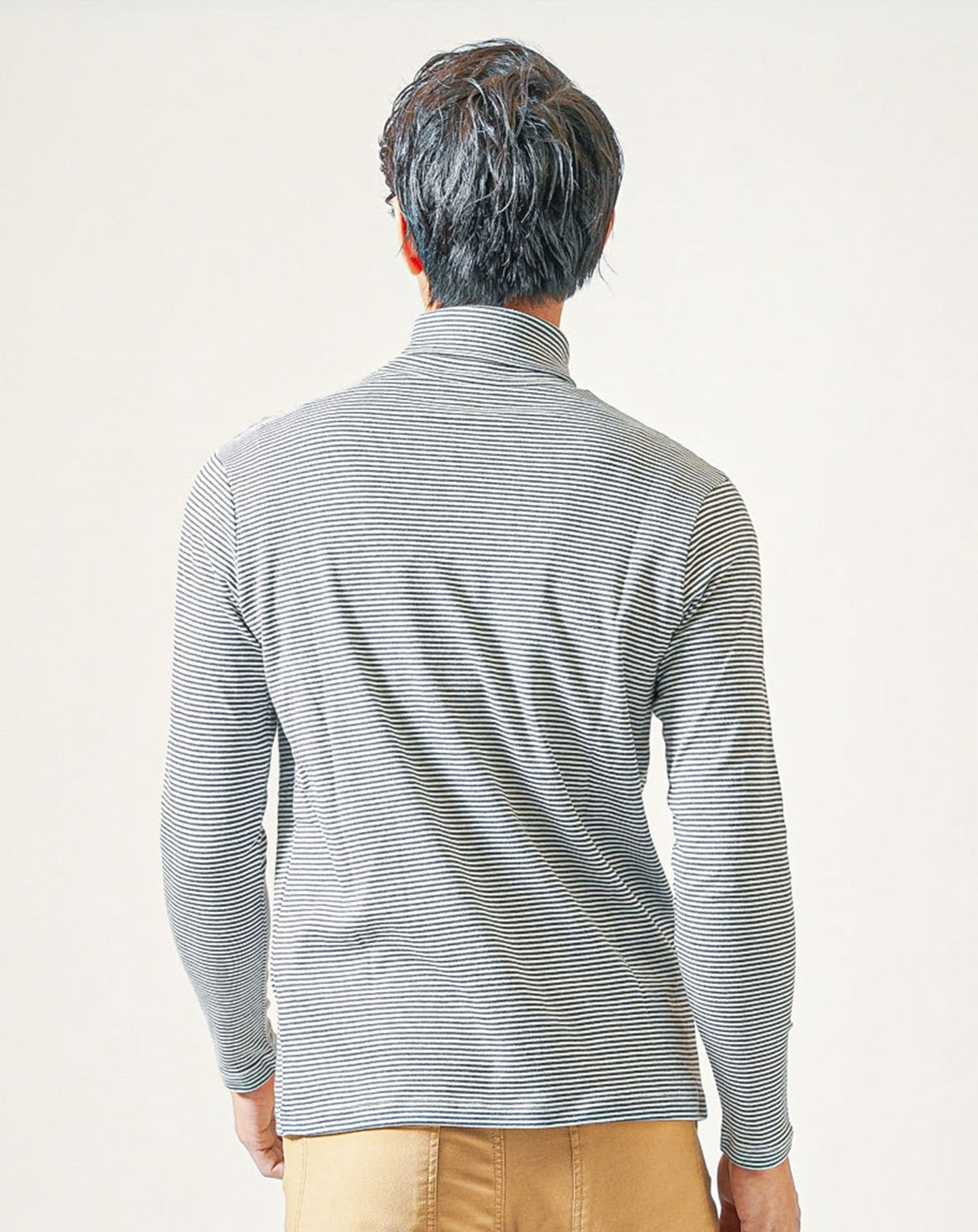 裏起毛素材無地・ボーダー長袖タートルネックTシャツ Biz