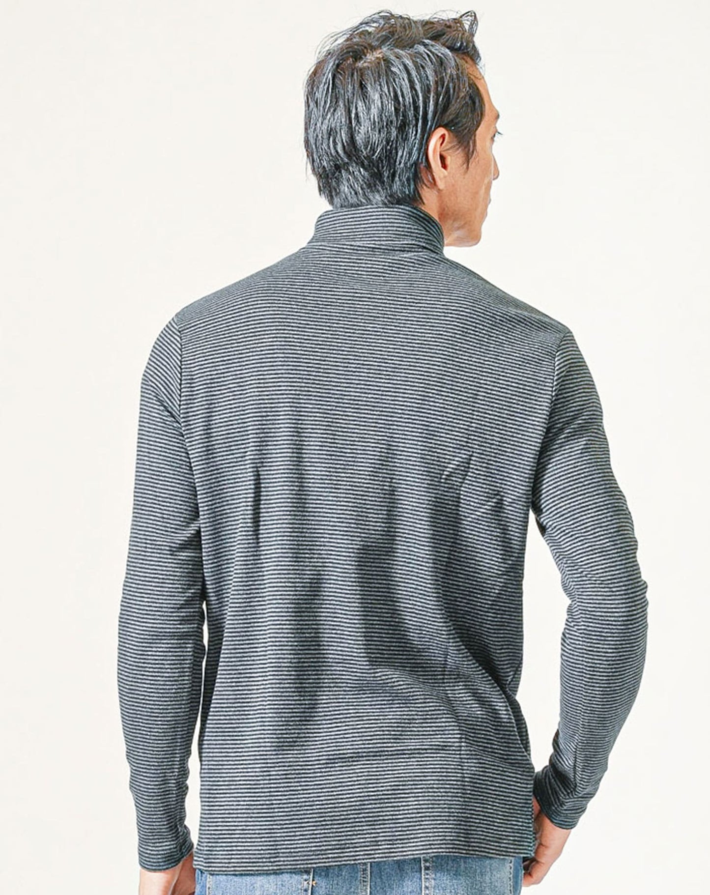 裏起毛素材無地・ボーダー長袖タートルネックTシャツ Biz