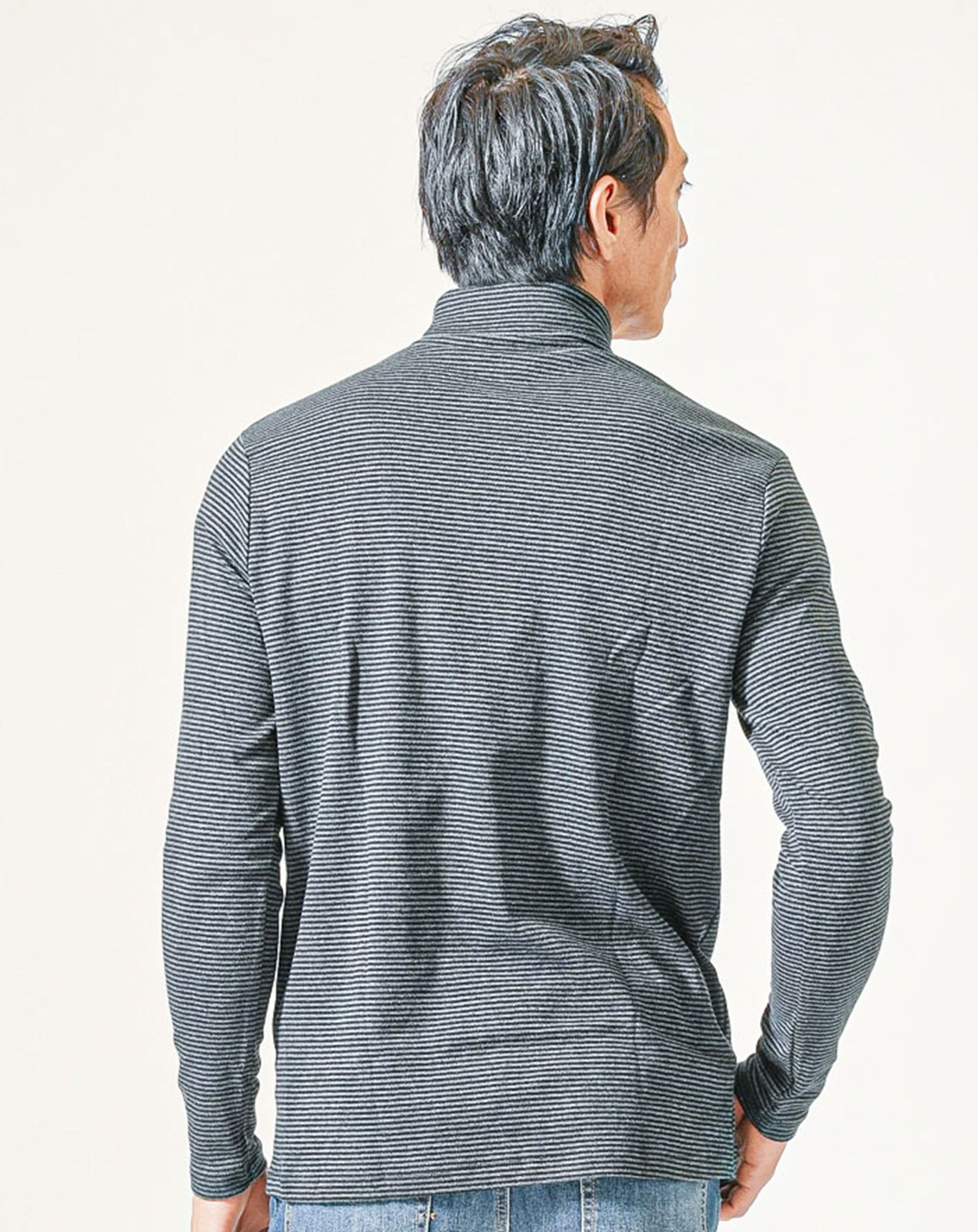 裏起毛素材無地・ボーダー長袖タートルネックTシャツ Biz