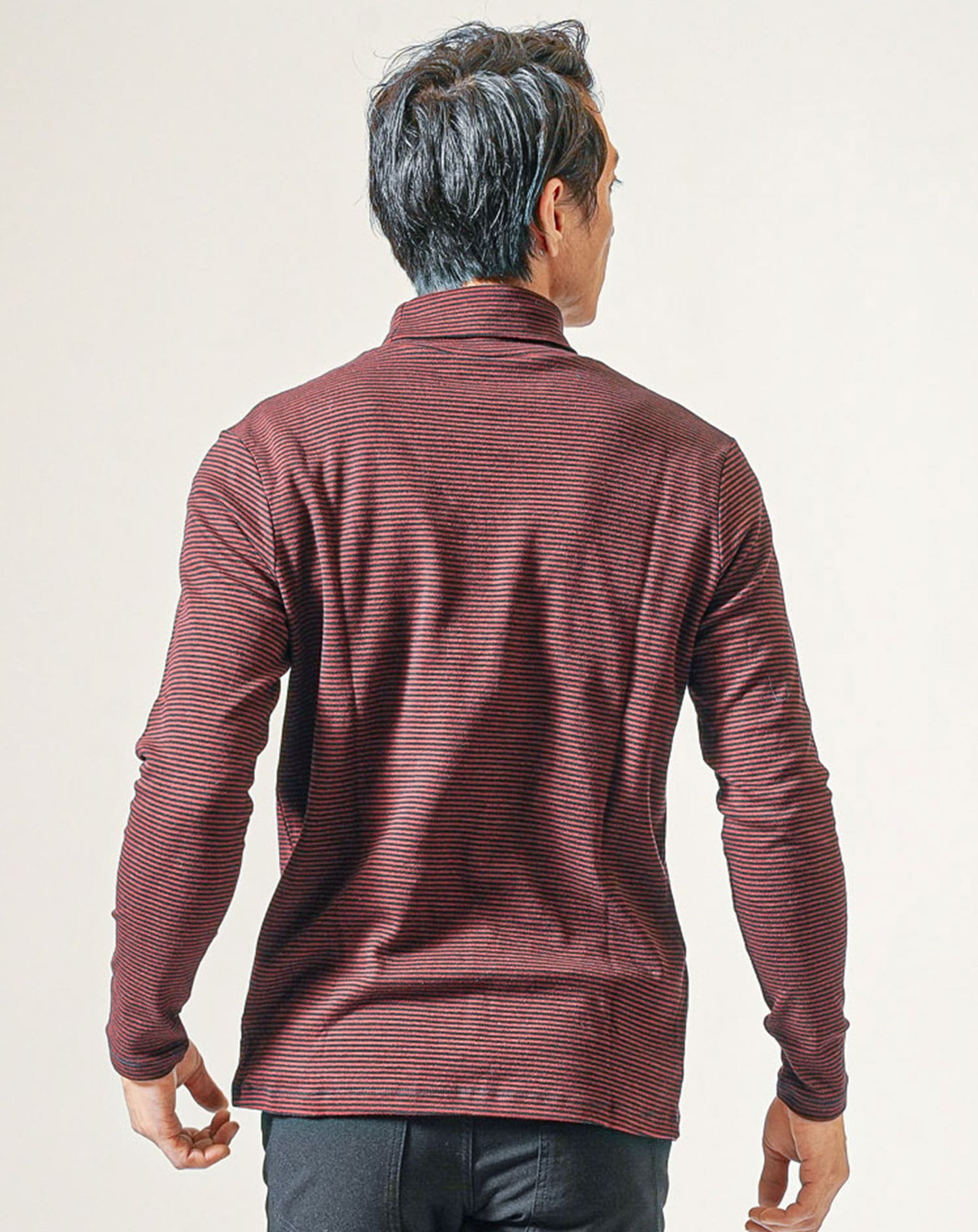 裏起毛素材無地・ボーダー長袖タートルネックTシャツ Biz