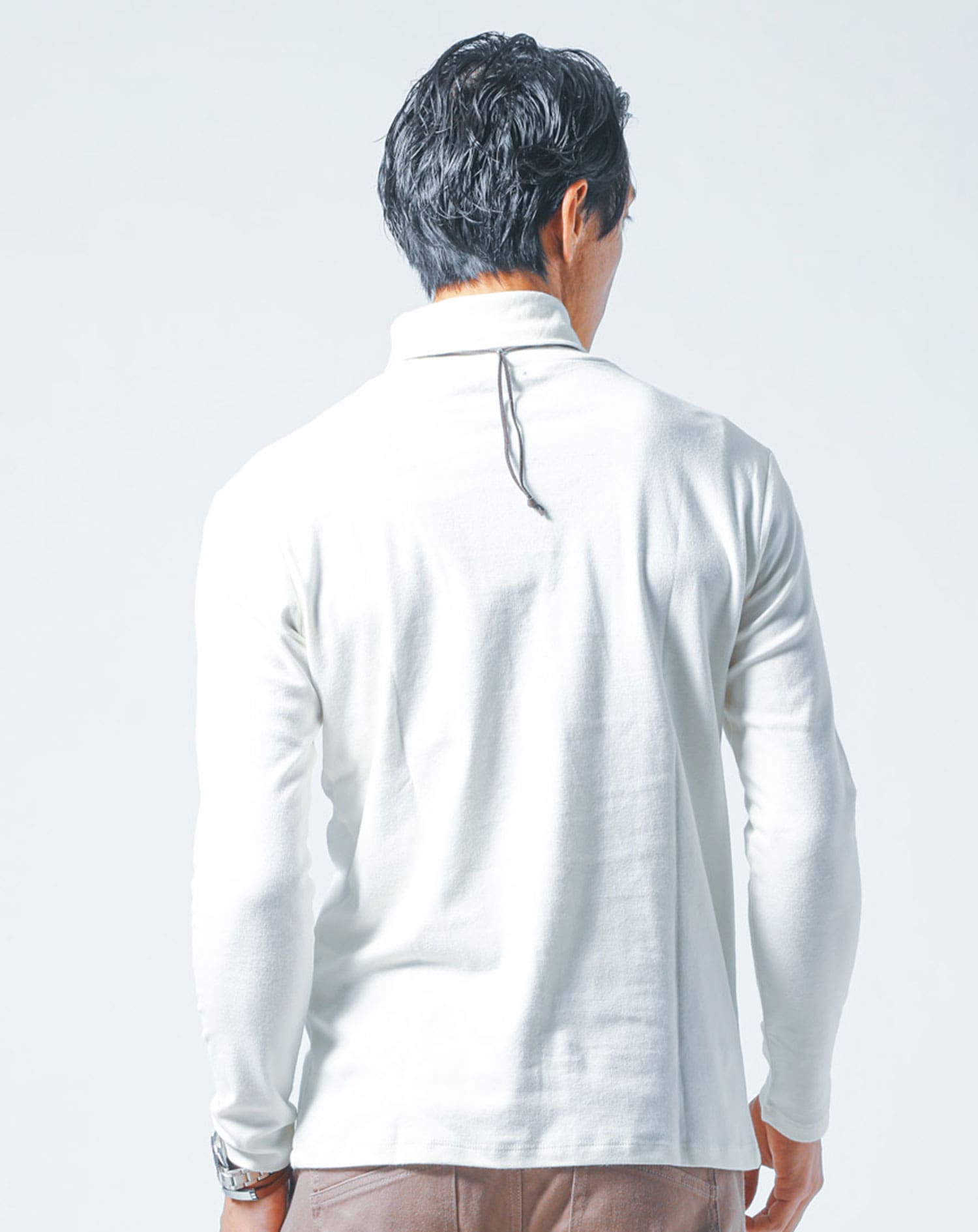 裏起毛素材無地・ボーダー長袖タートルネックTシャツ Biz