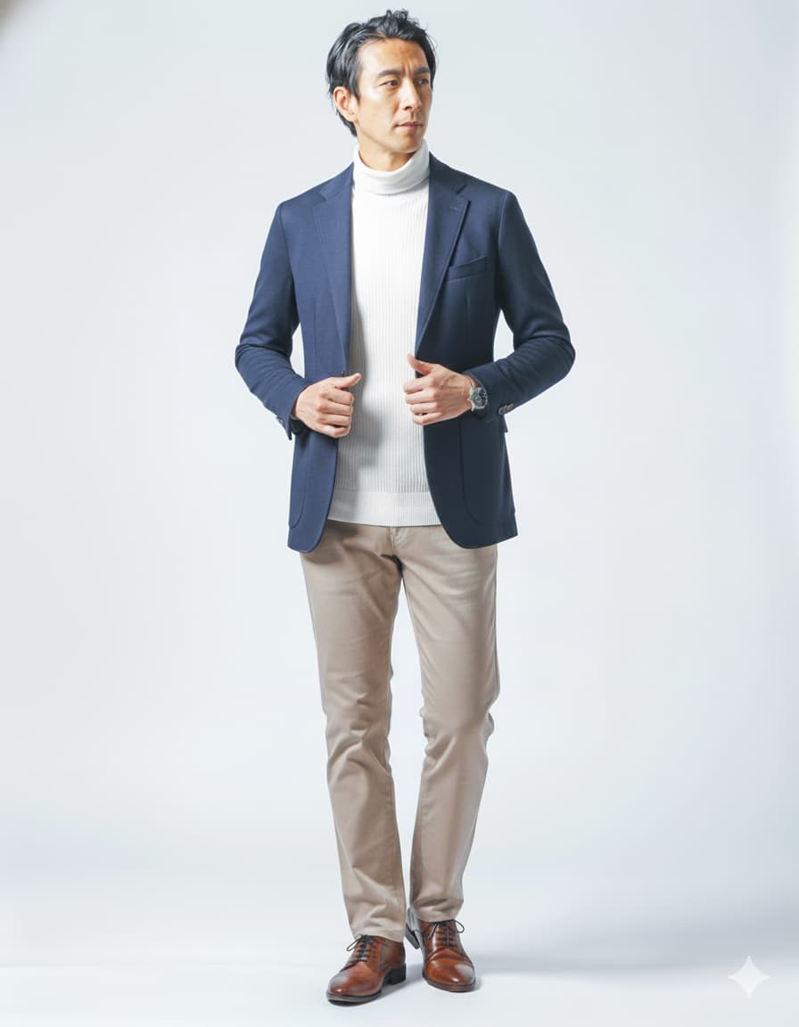 裏起毛素材無地・ボーダー長袖タートルネックTシャツ Biz