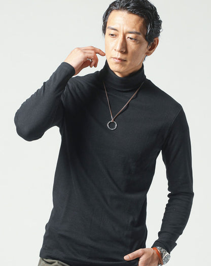 裏起毛素材無地・ボーダー長袖タートルネックTシャツ Biz