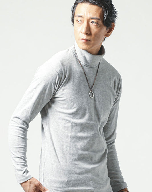 裏起毛素材無地・ボーダー長袖タートルネックTシャツ Biz