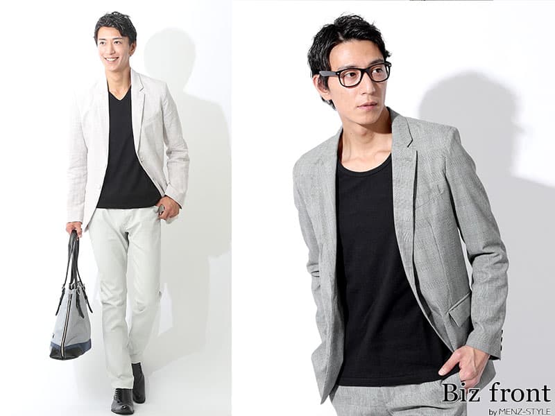 ジャケットやシャツのインナーに黒カットソー合わせる大人セクシーコーデ