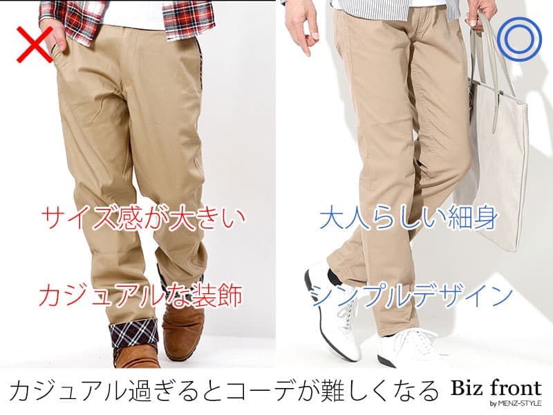 ベージュのチノパンがビジネス・オフィスカジュアルでダサく見えてしまうのはカジュアル感の強さが原因