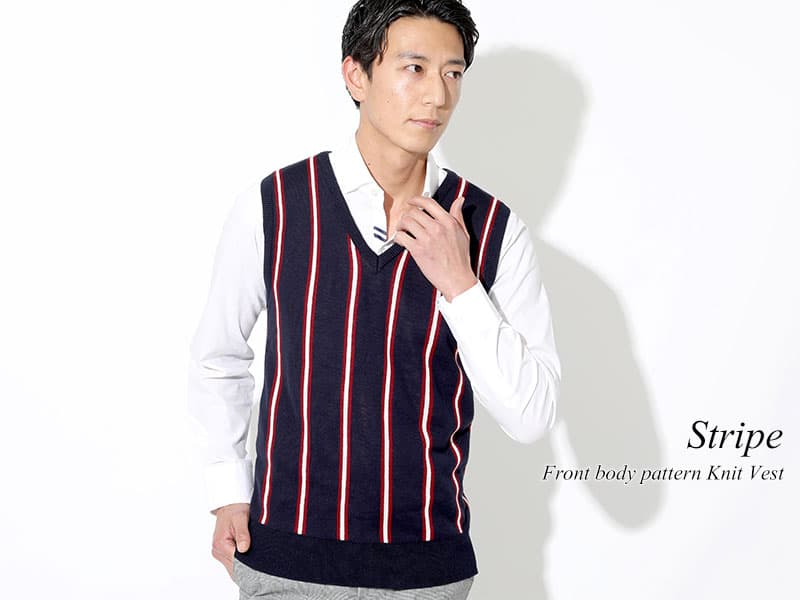 学生や子供っぽい、おじさんぽくニットベスト