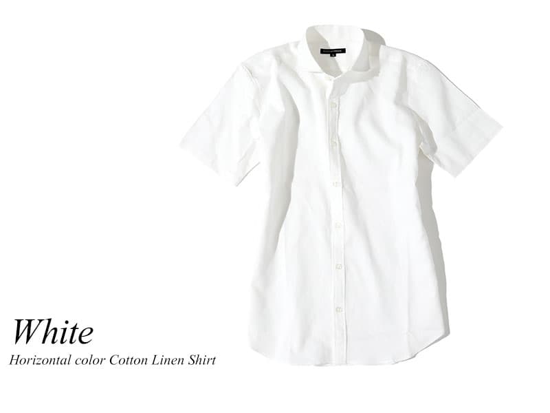 ホリゾンタルカラーコットンリネン半袖ワイシャツ 日本製