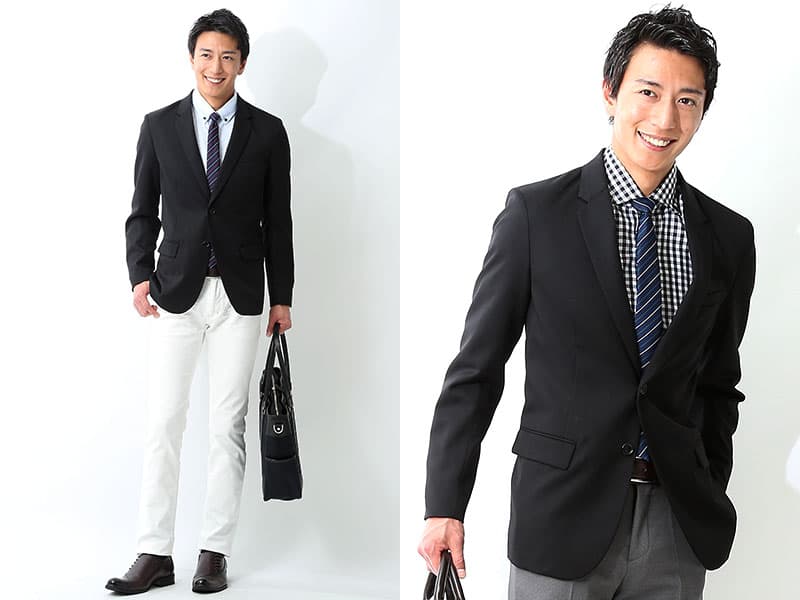 黒ジャケット メンズ ビジネスコーデ 着こなし 例