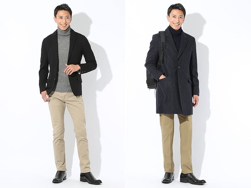 ジャケット・コートと合わせた大人タートルネックコーデ