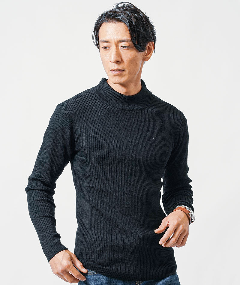 リブ編みスリムハイネックニット Biz