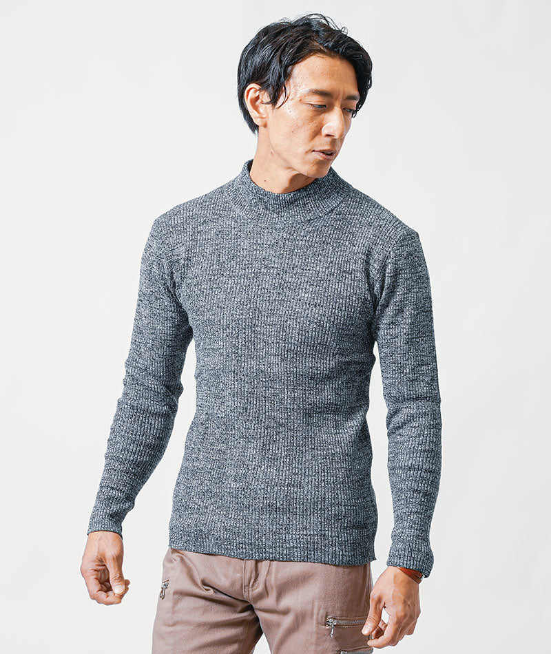 リブ編みスリムハイネックニット Biz