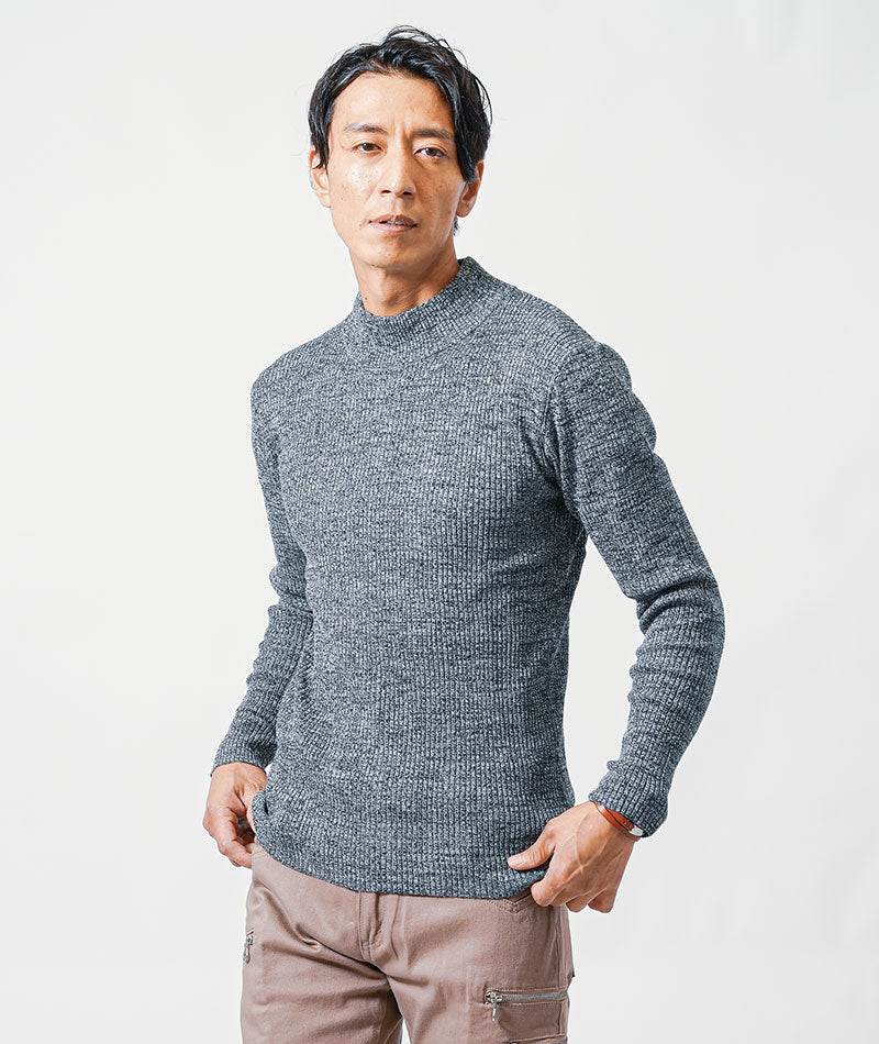 リブ編みスリムハイネックニット Biz